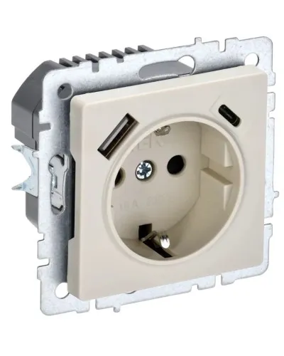 Розетка с з/к с USB A+C 18Вт РЮш11-1-БрКр бежевый BRITE (BR-R14-16-U22-018-K10). Розетка с заземлением с защитными шторками, 18Вт. IEK в Камышине