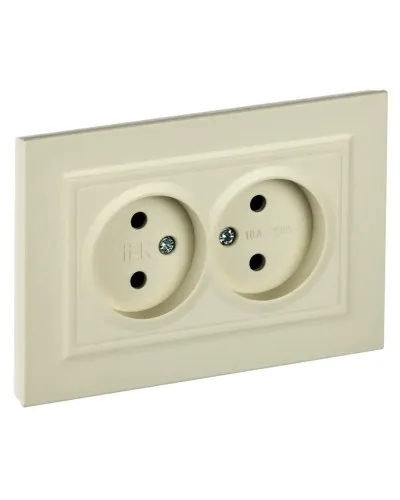 Розетка 2-местная без з/к РС12-2-БрКр бежевый BRITE (BR-R20-10-K10-F). Розетка без заземления без защитных шторок в сборе. IEK в Камышине