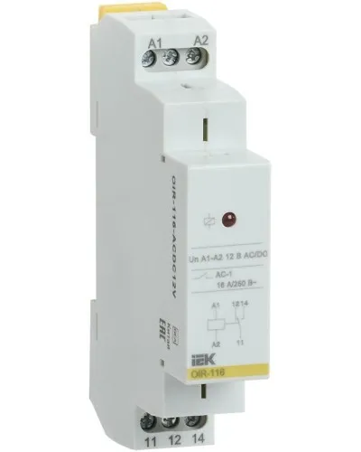 Реле промежуточное модульное OIR 1 контакт 16А 12В AC/DC (OIR-116-ACDC12V). Реле промежуточное модульное. IEK в Камышине