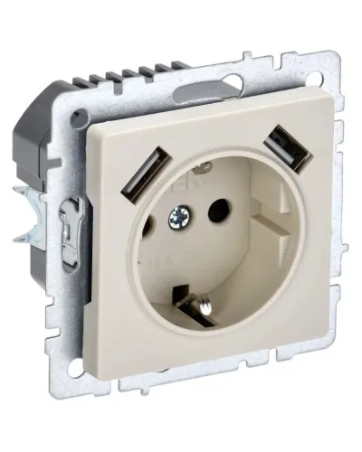Розетка с з/к с USB A+A 2,1А РЮш10-1-БрКр бежевый BRITE (BR-R14-16-U21-D21-K10). Розетка с заземлением с защитными шторками, 2,1А. IEK в Камышине