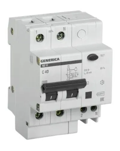 GENERICA АД12 2Р 40А 30мА (MAD15-2-040-C-030). Автоматический выключатель дифференциального тока. IEK в Камышине
