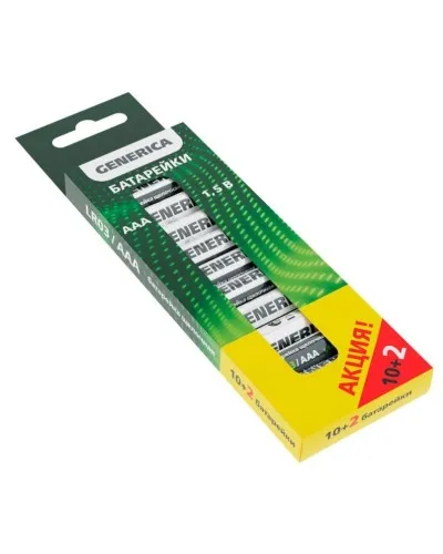 Батарейка Alkaline LR03/AAA GENERICA (12 шт) ПРОМО (ABT-LR03-ST-B12-G). Батарейка щелочная. IEK в Камышине