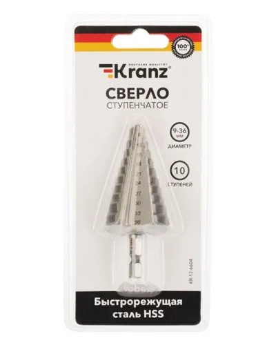 Сверло по металлу ступенчатое 9,0-36,0 мм 110 mm 62 HRC Kranz (KR-12-6604): Сверло по металлу шлифованное в Камышине