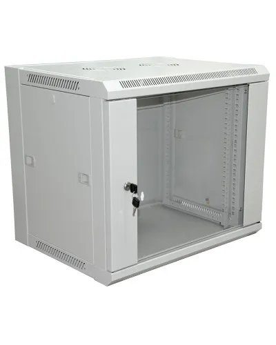 Шкаф телекоммуникационный 19 настенный 9U 600×450×500 мм (ШxГxВ) - передняя дверь стекло, боковые стенки съемные (разобранный) RAL 7035 (04-2201). Шкаф телекоммуникационный 19 настенный 9U. Rexant в Камышине