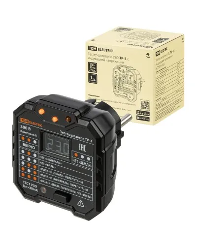 ТР-3 с УЗО и индикацией напряжения TDM (SQ0595-0003): Тестер розеток в Камышине