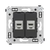 Розетка RJ-45 в стену, кат.6E, Avanti, двойная, черная матовая (4412764). Розетка компьютерная. ДКС